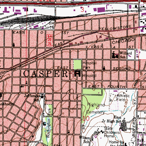 Topographic Map of Wyoming Medical Center, WY