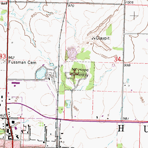 Topographic Map of Mount Hope Cemetery, KS