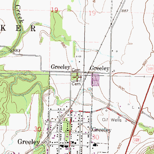 Topographic Map of Greeley City Cemetery, KS
