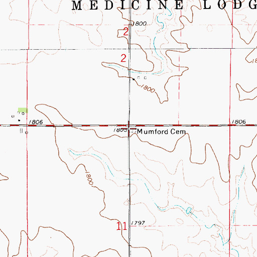 Topographic Map of Mumford Cemetery, KS