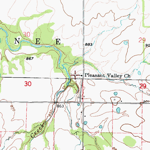 Topographic Map of Pleasant Valley Cemetery, KS