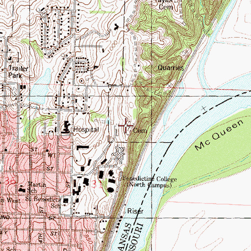 Topographic Map of Saint Benedicts Abbey Cemetery, KS