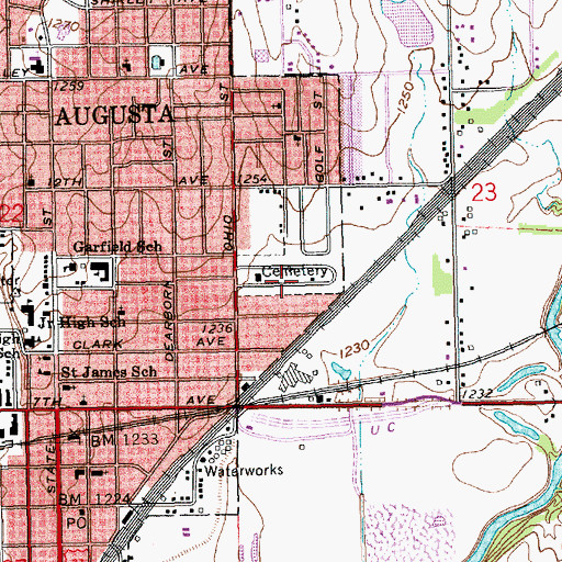 Topographic Map of Elmwood Cemetery, KS