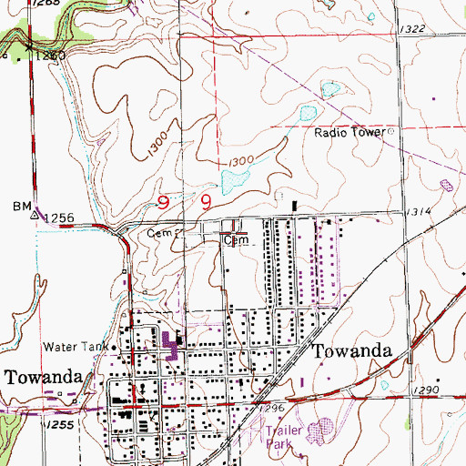 Topographic Map of Towanda Cemetery, KS