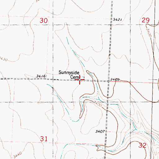 Topographic Map of Sunnyside Cemetery, KS