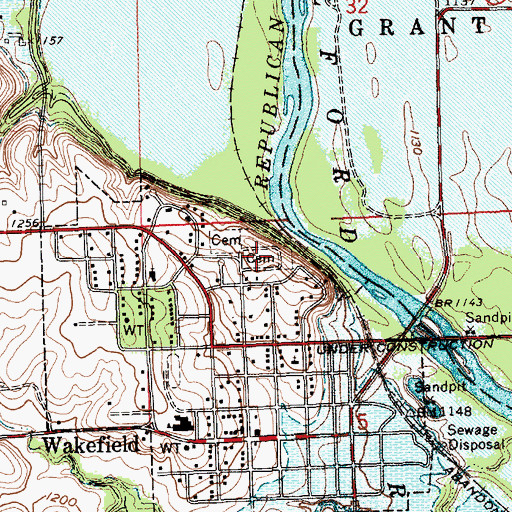 Topographic Map of Highland Cemetery, KS