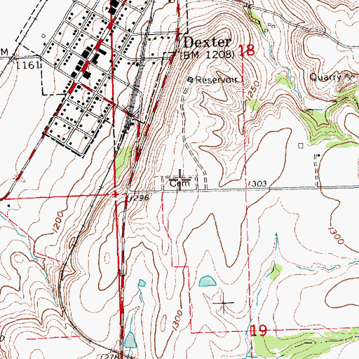Topographic Map of Dexter Cemetery, KS