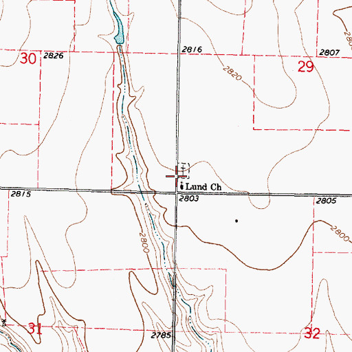 Topographic Map of Lund Church Cemetery, KS