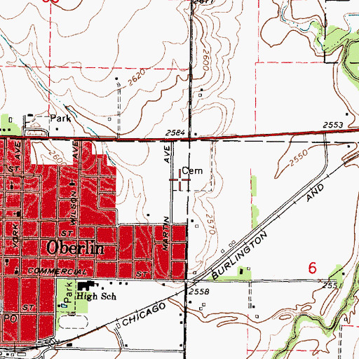 Topographic Map of Oberlin Cemetery, KS