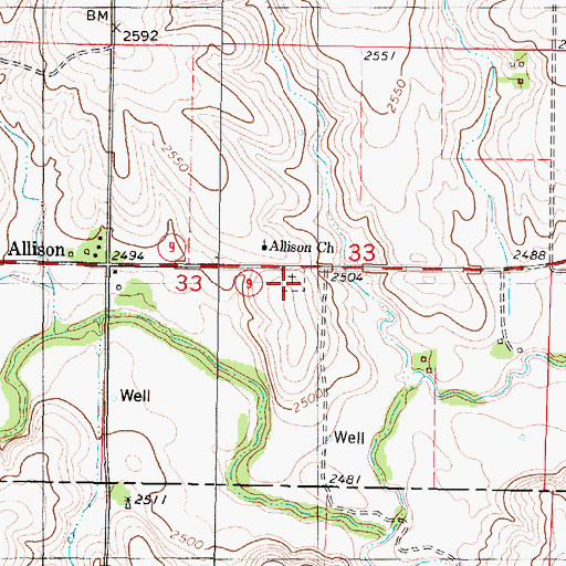 Topographic Map of Allison Cemetery, KS
