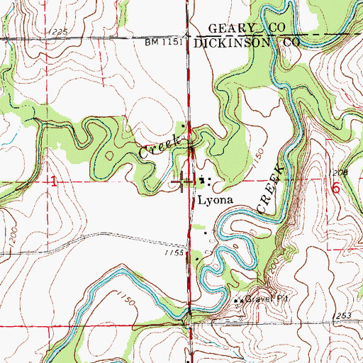 Topographic Map of Lyona Cemetery, KS