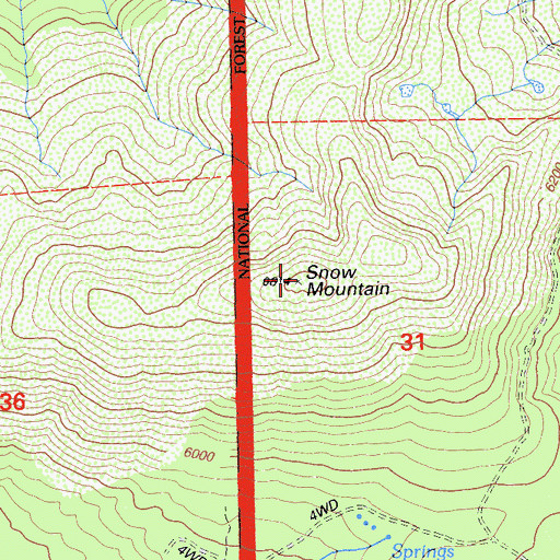 Topographic Map of Snow Mountain, CA