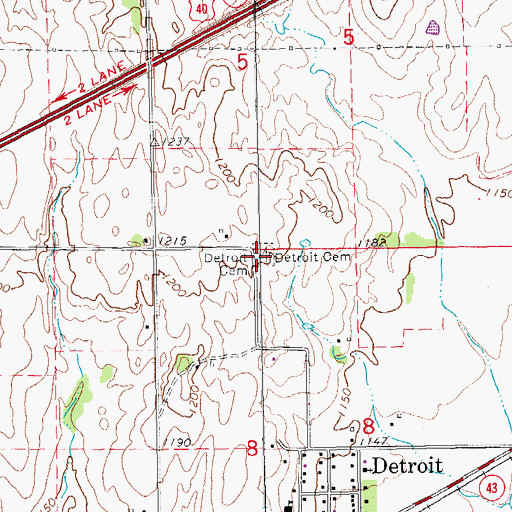 Topographic Map of Detroit Cemetery, KS