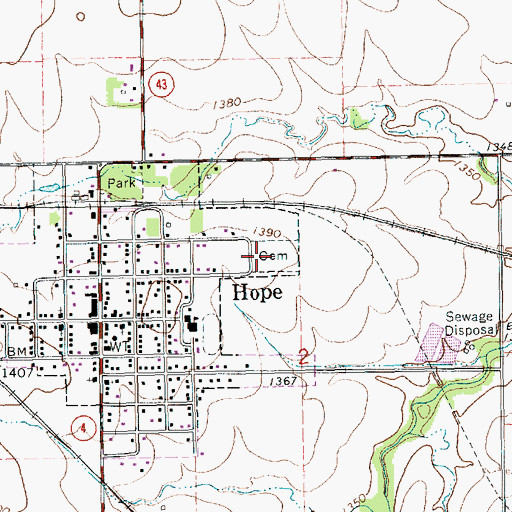 Topographic Map of Hope Cemetery, KS
