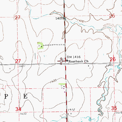 Topographic Map of Rosebank Cemetery, KS