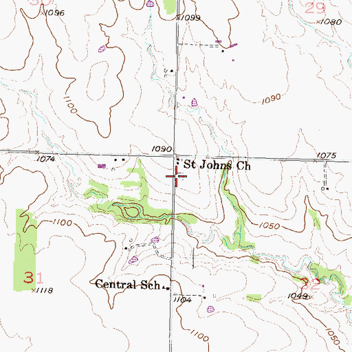 Topographic Map of Saint Johns Cemetery, KS