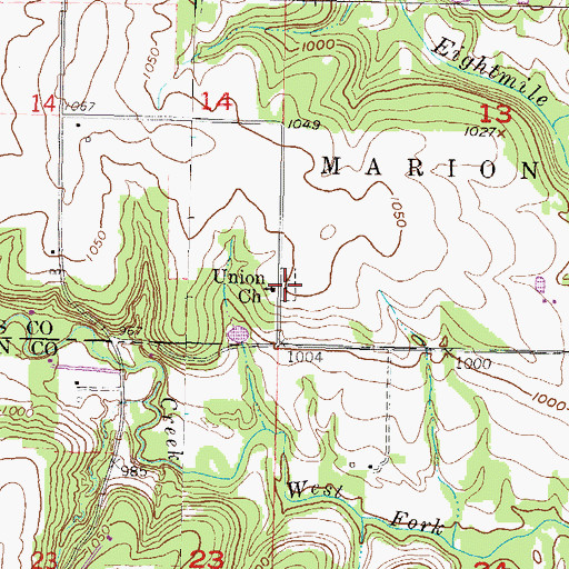 Topographic Map of Union Cemetery, KS