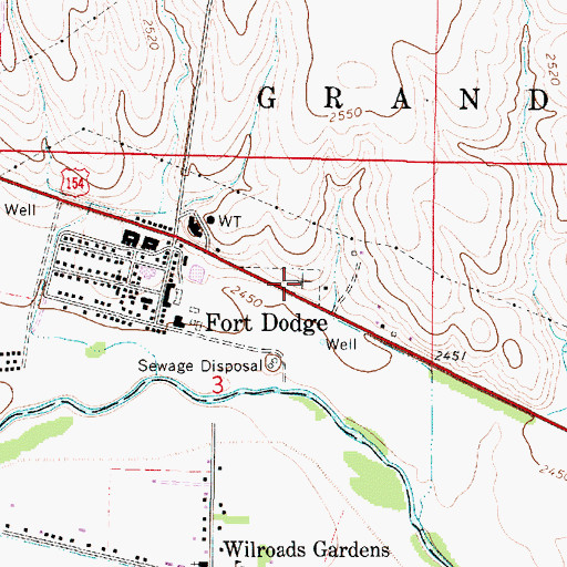 Topographic Map of Kansas Veterans' Cemetery at Fort Dodge, KS