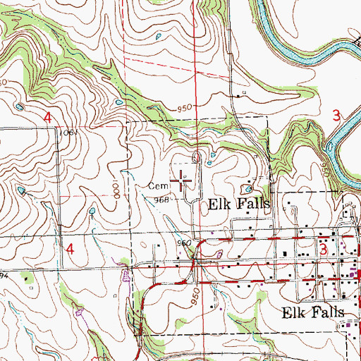 Topographic Map of Elk Falls Cemetery, KS