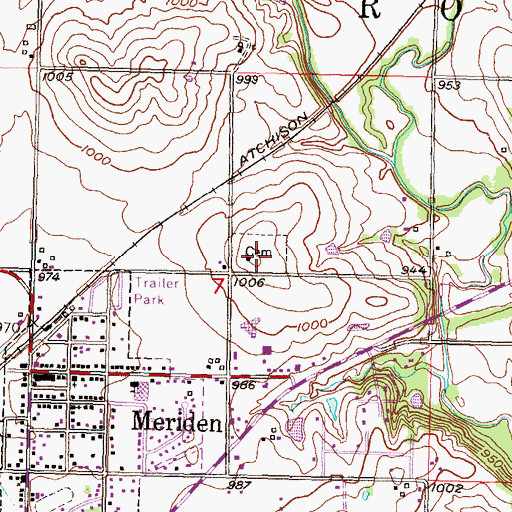 Topographic Map of Meriden Cemetery, KS