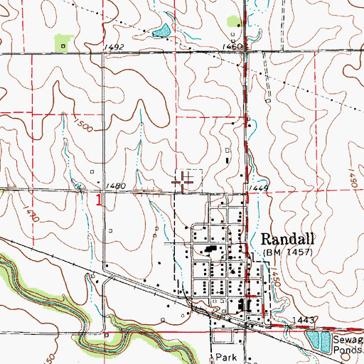 Topographic Map of Randall Cemetery, KS