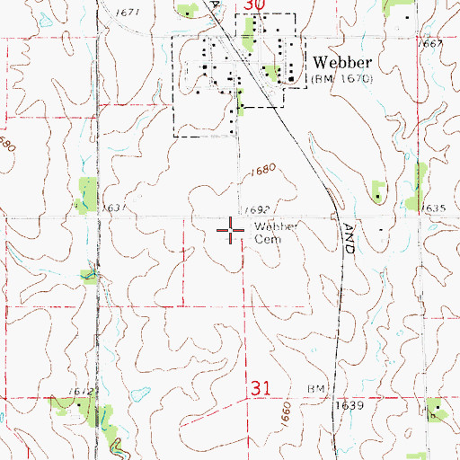Topographic Map of Webber Cemetery, KS