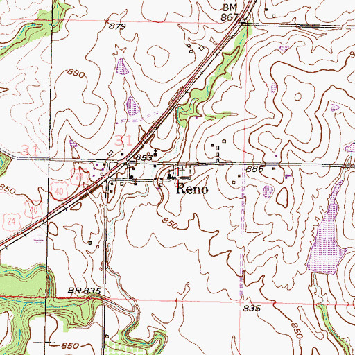 Topographic Map of Reno Cemetery, KS