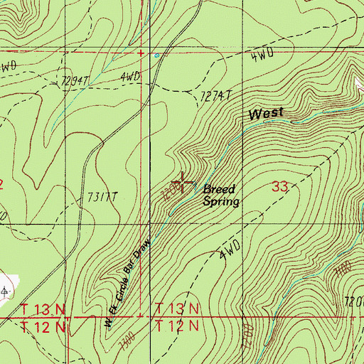 Topographic Map of Breed Spring, AZ