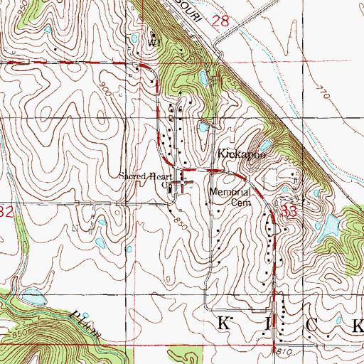 Topographic Map of Kickapoo Sacred Heart Cemetery, KS