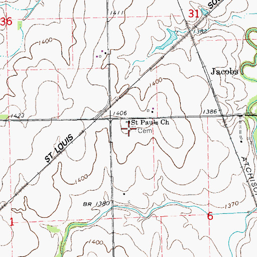 Topographic Map of Saint Pauls Evangelical Lutheran Cemetery, KS