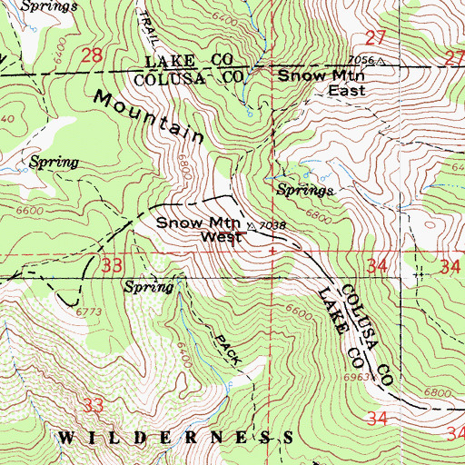 Topographic Map of Snow Mountain West, CA