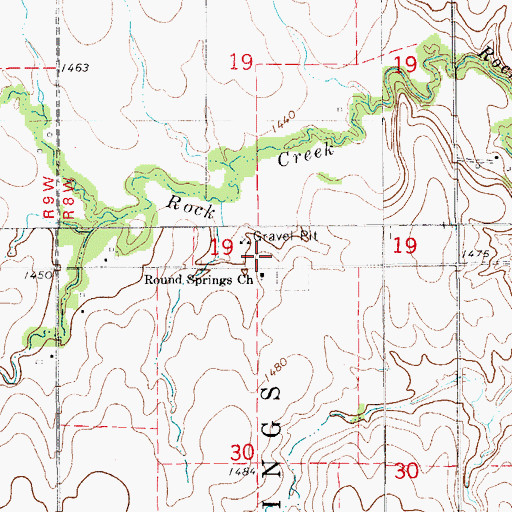 Topographic Map of Round Springs Cemetery, KS