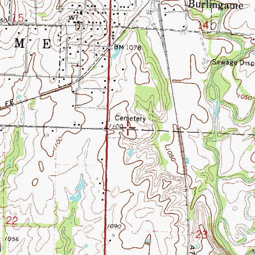 Topographic Map of Burlingame City Cemetery, KS