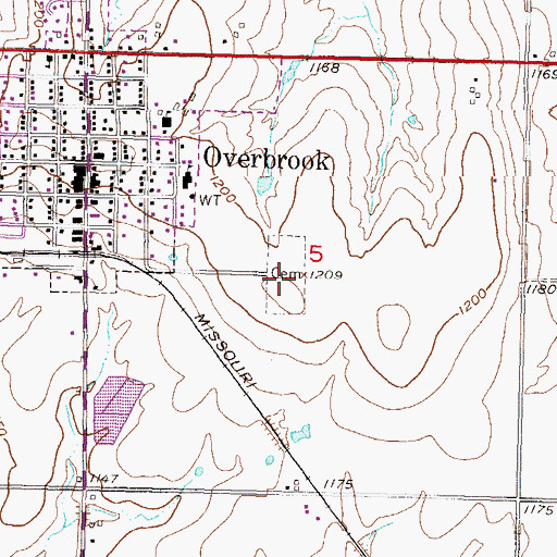 Topographic Map of Overbrook Cemetery, KS