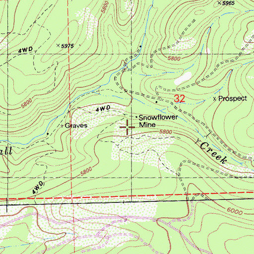 Topographic Map of Snowflower Mine, CA