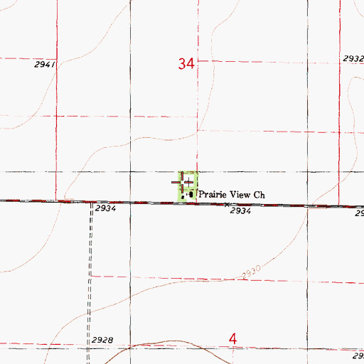Topographic Map of Prairie View Cemetery, KS