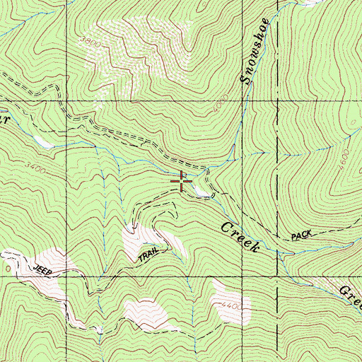 Topographic Map of Snowshoe Creek, CA