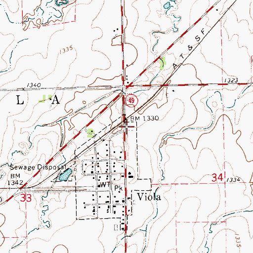 Topographic Map of Viola Cemetery, KS