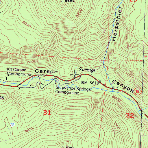 Topographic Map of Snowshoe Springs Campground, CA