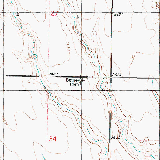 Topographic Map of Bethel Christian Cemetery, KS