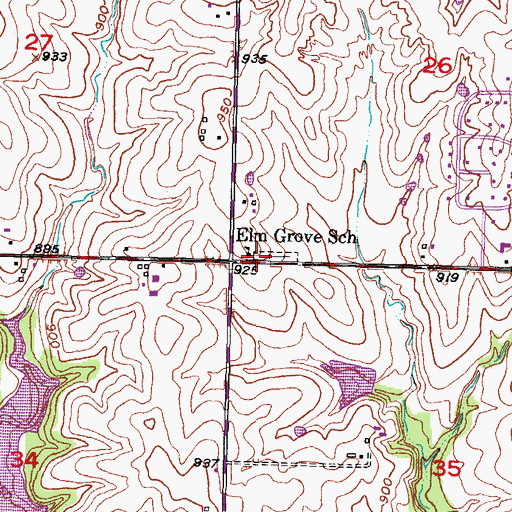 Topographic Map of Elm Grove Cemetery, KS