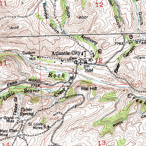 Topographic Map of Fremont County Fire Protection District Atlantic City Fire Department, WY