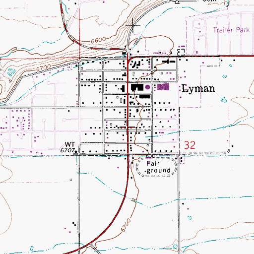 Topographic Map of Uinta County Fire Protection Lyman, WY
