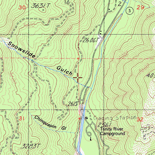 Topographic Map of Snowslide Gulch, CA
