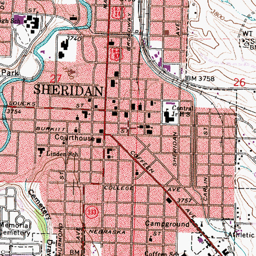 Topographic Map of Sheridan Fire and Rescue, WY