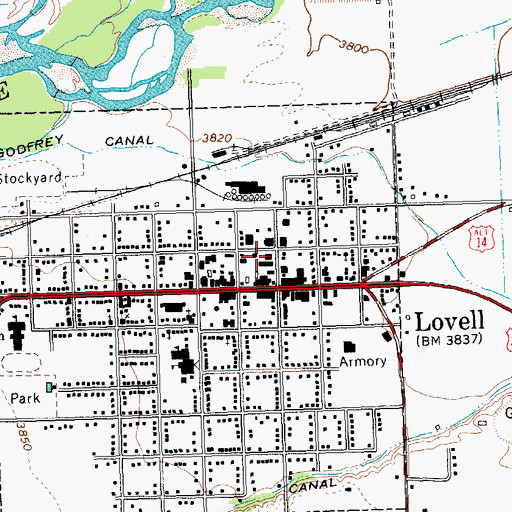 Topographic Map of Big Horn County Fire Protection District 1 Lovell, WY