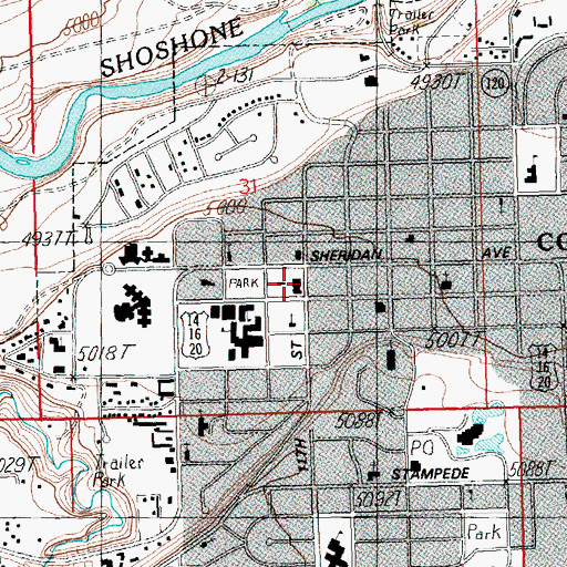 Topographic Map of Park County Fire Protection District 2 Station 1 Cody Headquarters, WY