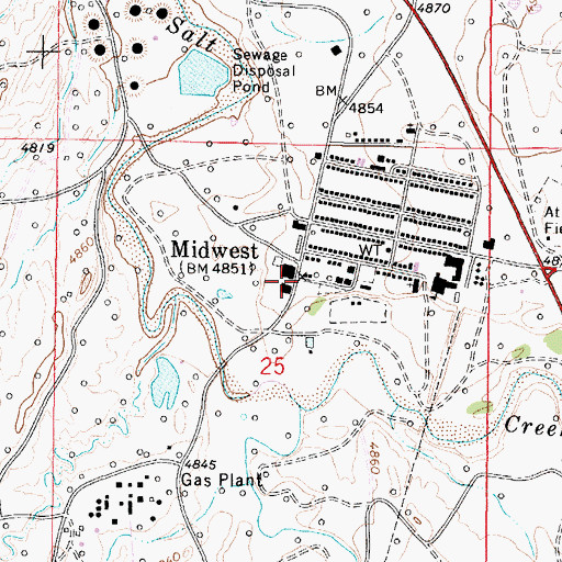 Topographic Map of Salt Creek Emergency Services Midwest Station, WY