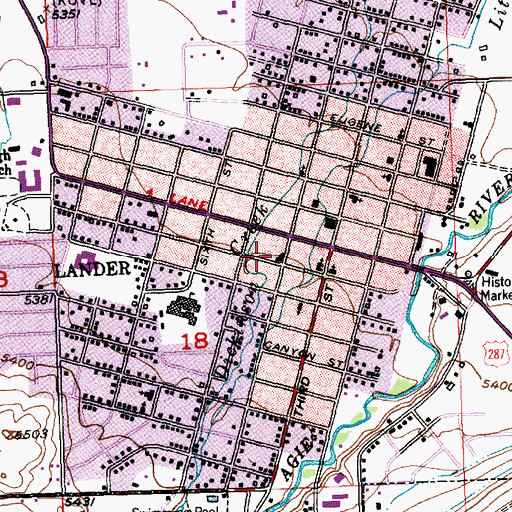 Topographic Map of Lander Volunteer Fire Department, WY