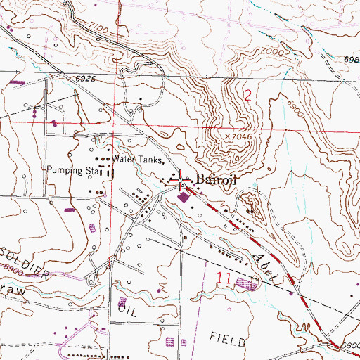 Topographic Map of Bairoil Fire Department, WY